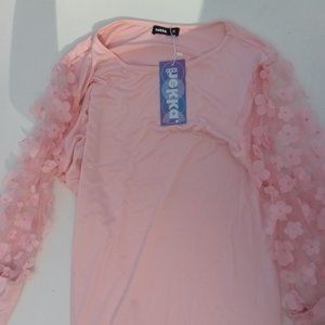 Hekka Peach pink flower tunic blouse long sleeve XL